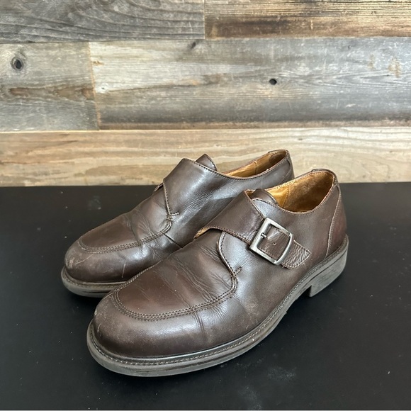 BASS Monk Strap Moc Toe Leather Upper Rubber Sole Cushioned Insole Italy 10 Wide - Picture 1 of 9